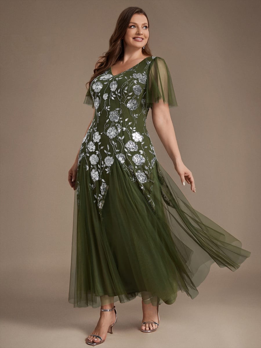 pretty ORLA|Plus Size Patchwork Sequin Ruffle Sleeve Dress