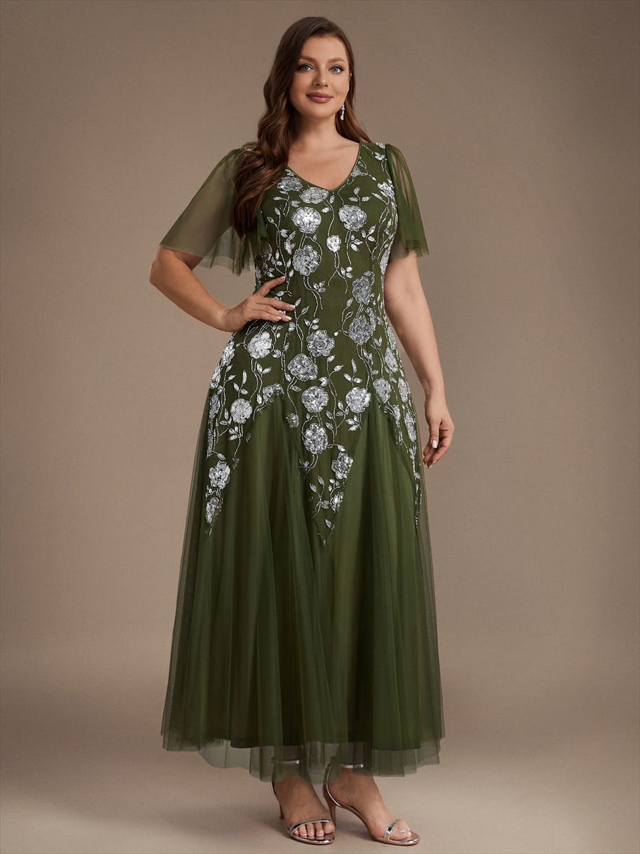 pretty ORLA|Plus Size Patchwork Sequin Ruffle Sleeve Dress