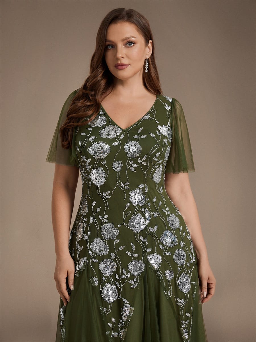 pretty ORLA|Plus Size Patchwork Sequin Ruffle Sleeve Dress