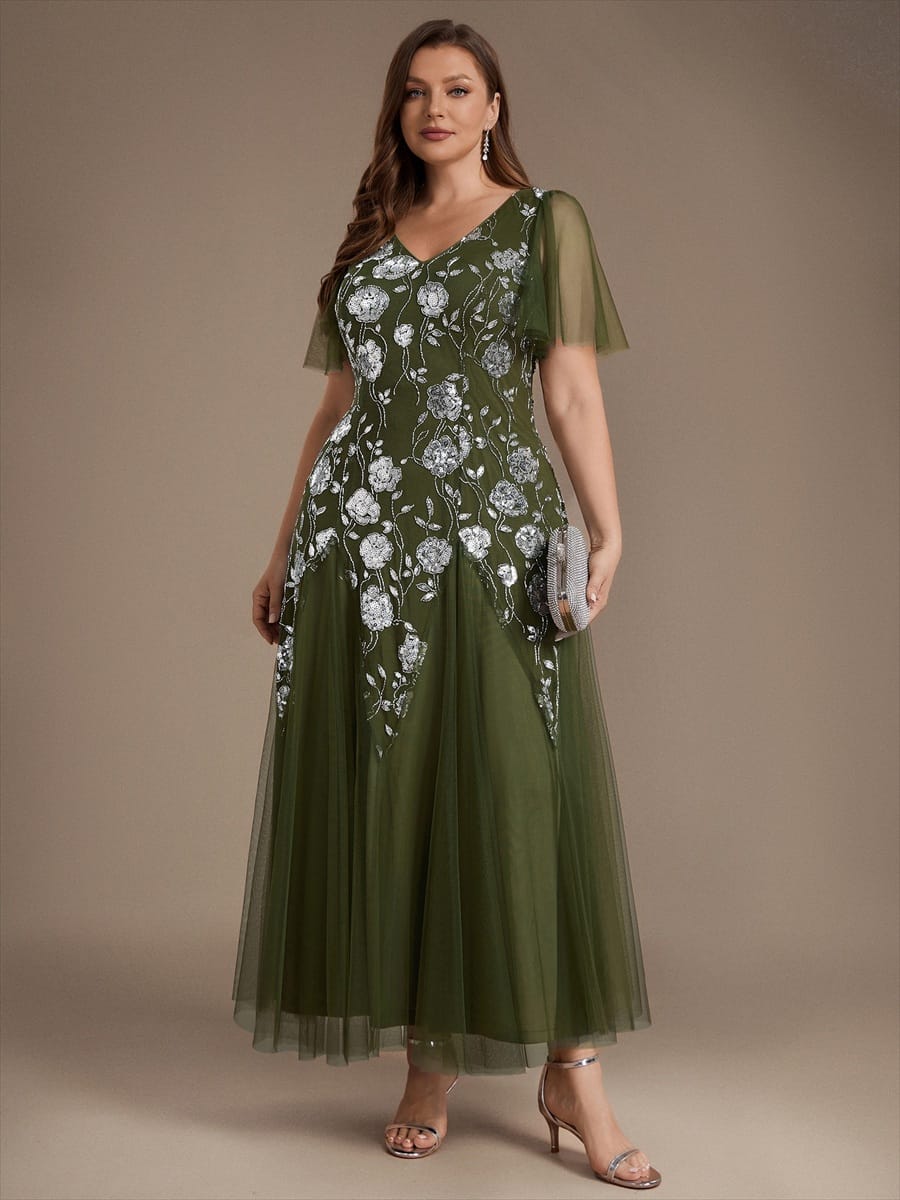 pretty ORLA|Plus Size Patchwork Sequin Ruffle Sleeve Dress