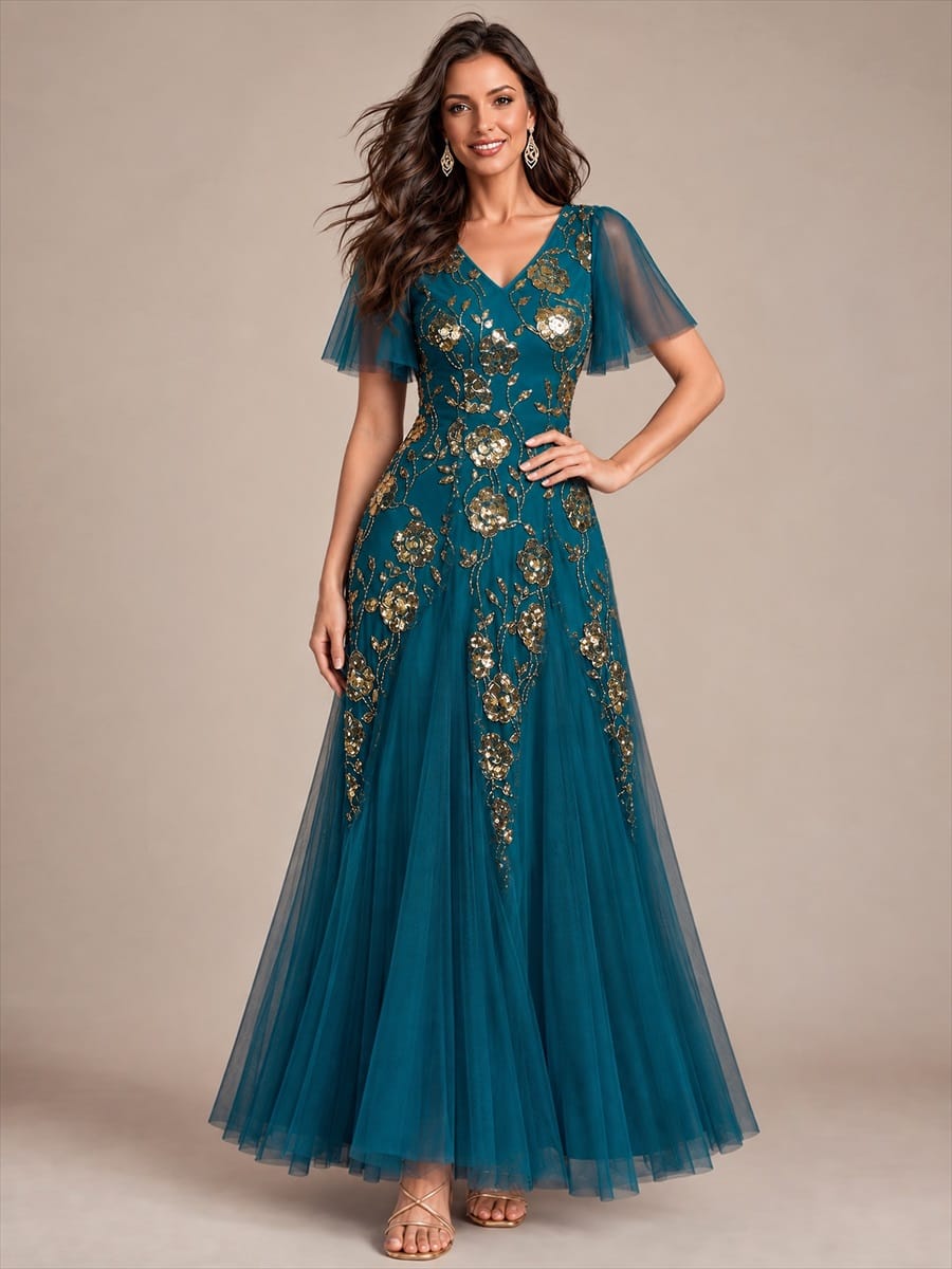 ever ORLA|Patchwork Sequin Ruffle Sleeve Dress