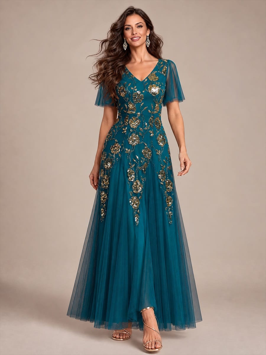ever ORLA|Patchwork Sequin Ruffle Sleeve Dress