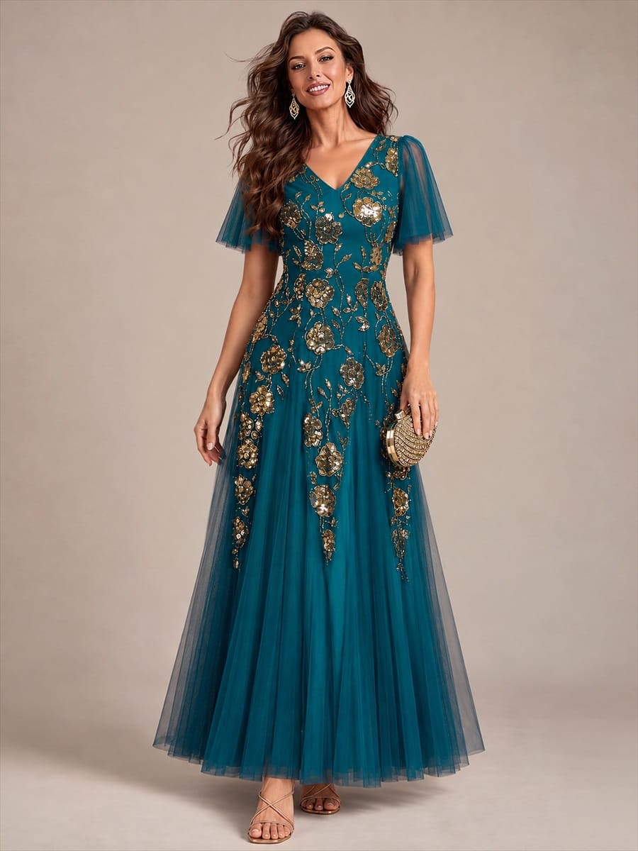 ever ORLA|Patchwork Sequin Ruffle Sleeve Dress