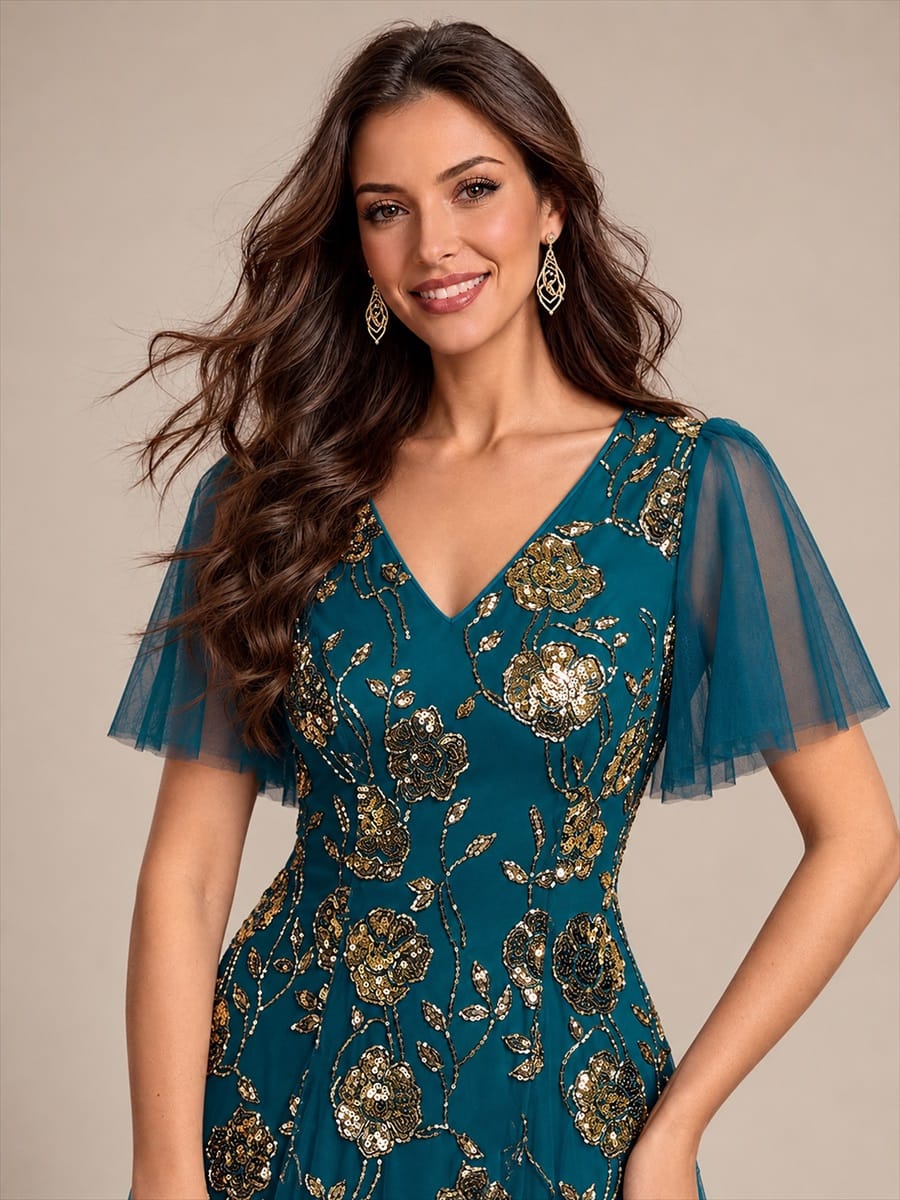 ever ORLA|Patchwork Sequin Ruffle Sleeve Dress