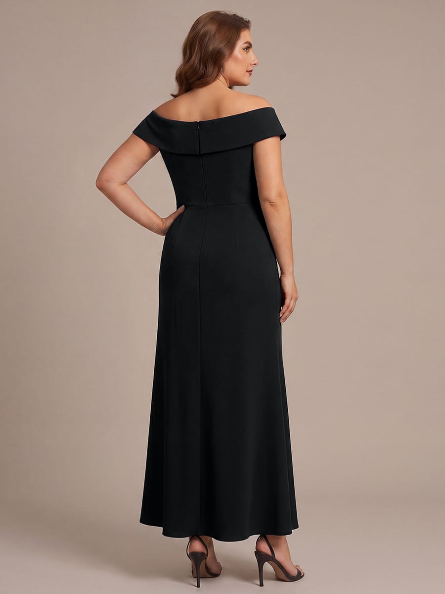 Ruffle Slit Mermaid Crepe V Neck Mother of the Bride Dress