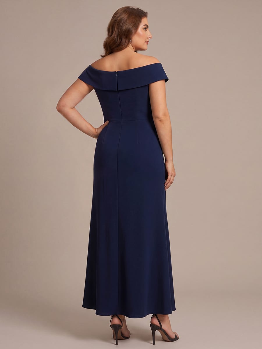 Ruffle Slit Mermaid Crepe V Neck Mother of the Bride Dress