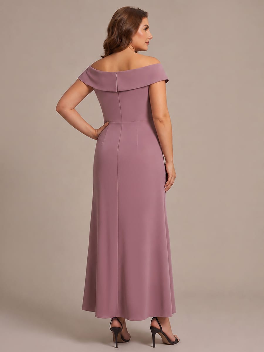 Ruffle Slit Mermaid Crepe V Neck Mother of the Bride Dress