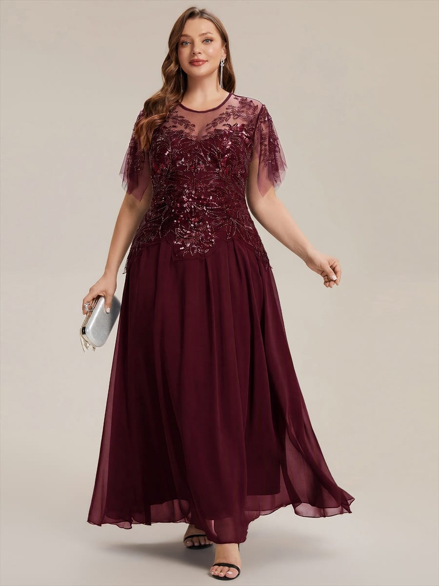 ever LUSTRE|Embroidered Sequin Ruffle Sleeve Dress