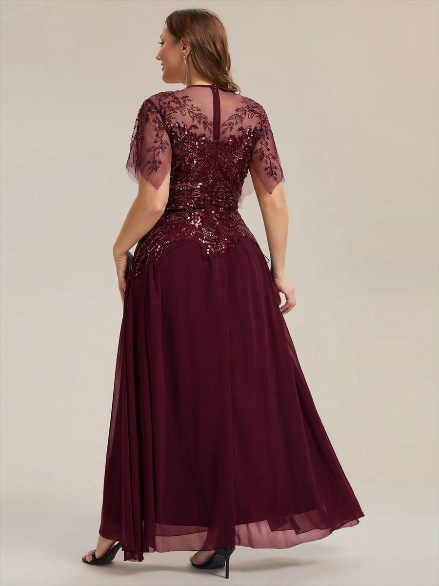 ever LUSTRE|Embroidered Sequin Ruffle Sleeve Dress