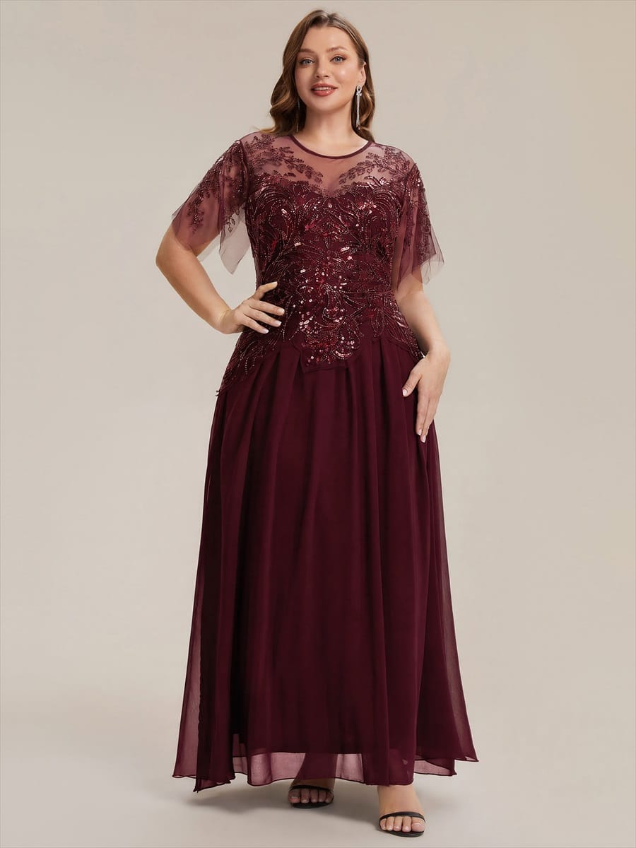 ever LUSTRE|Embroidered Sequin Ruffle Sleeve Dress
