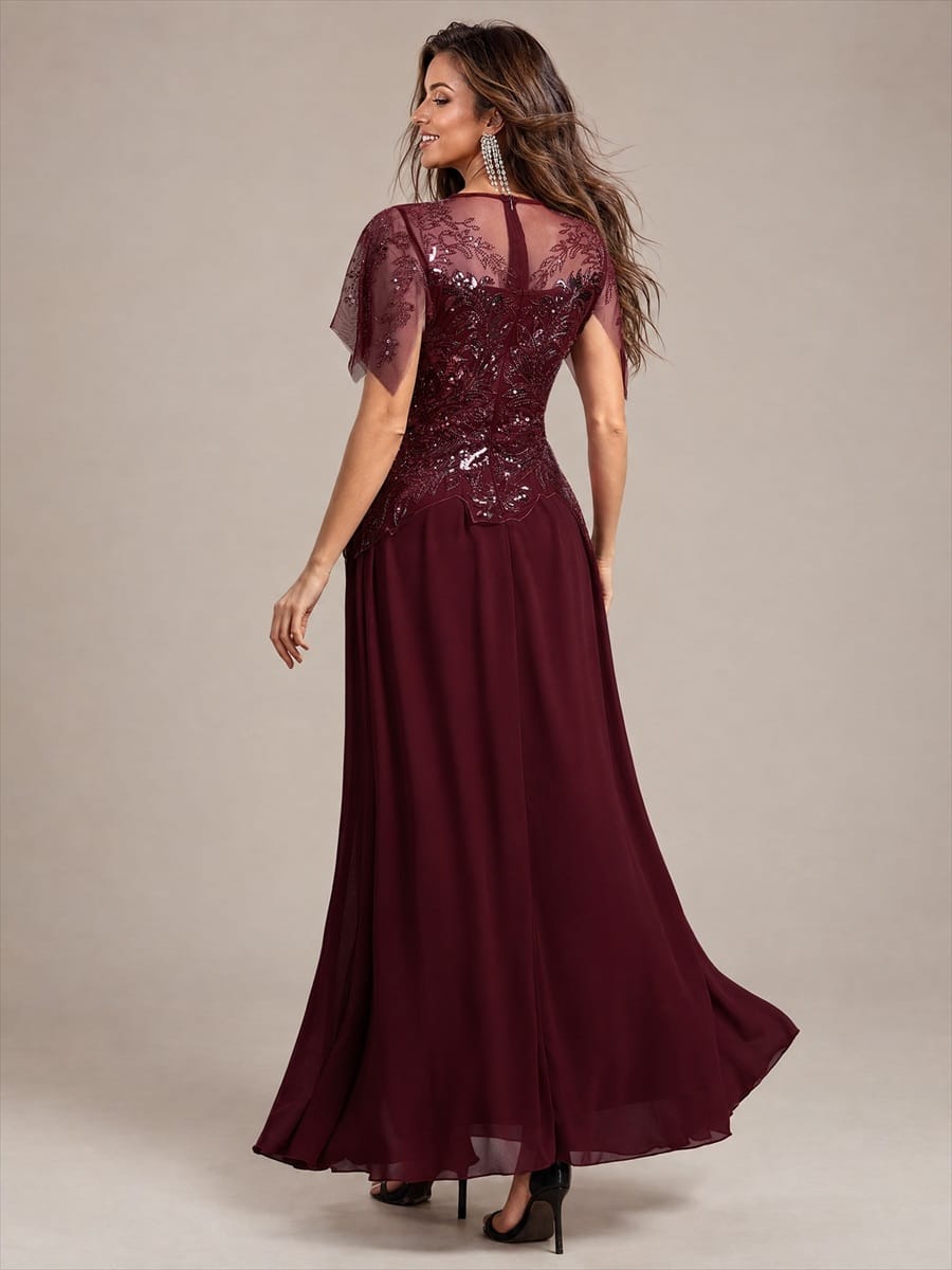 ever LUSTRE|Embroidered Sequin Ruffle Sleeve Dress