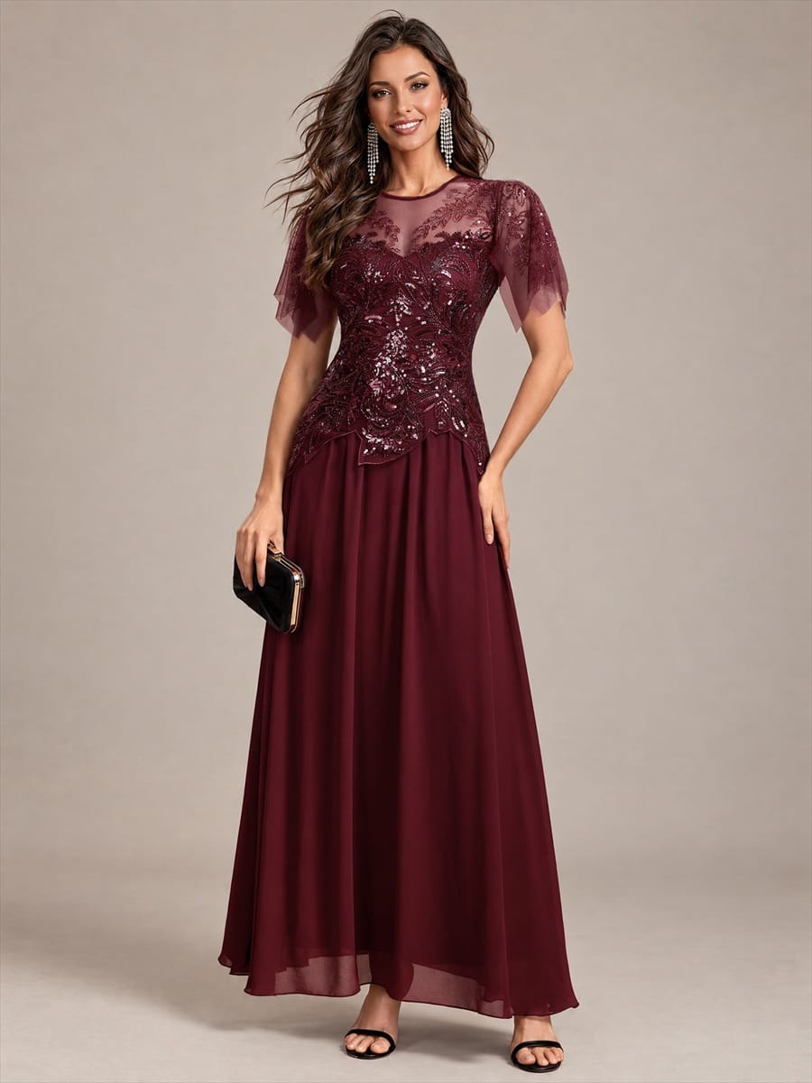ever LUSTRE|Embroidered Sequin Ruffle Sleeve Dress