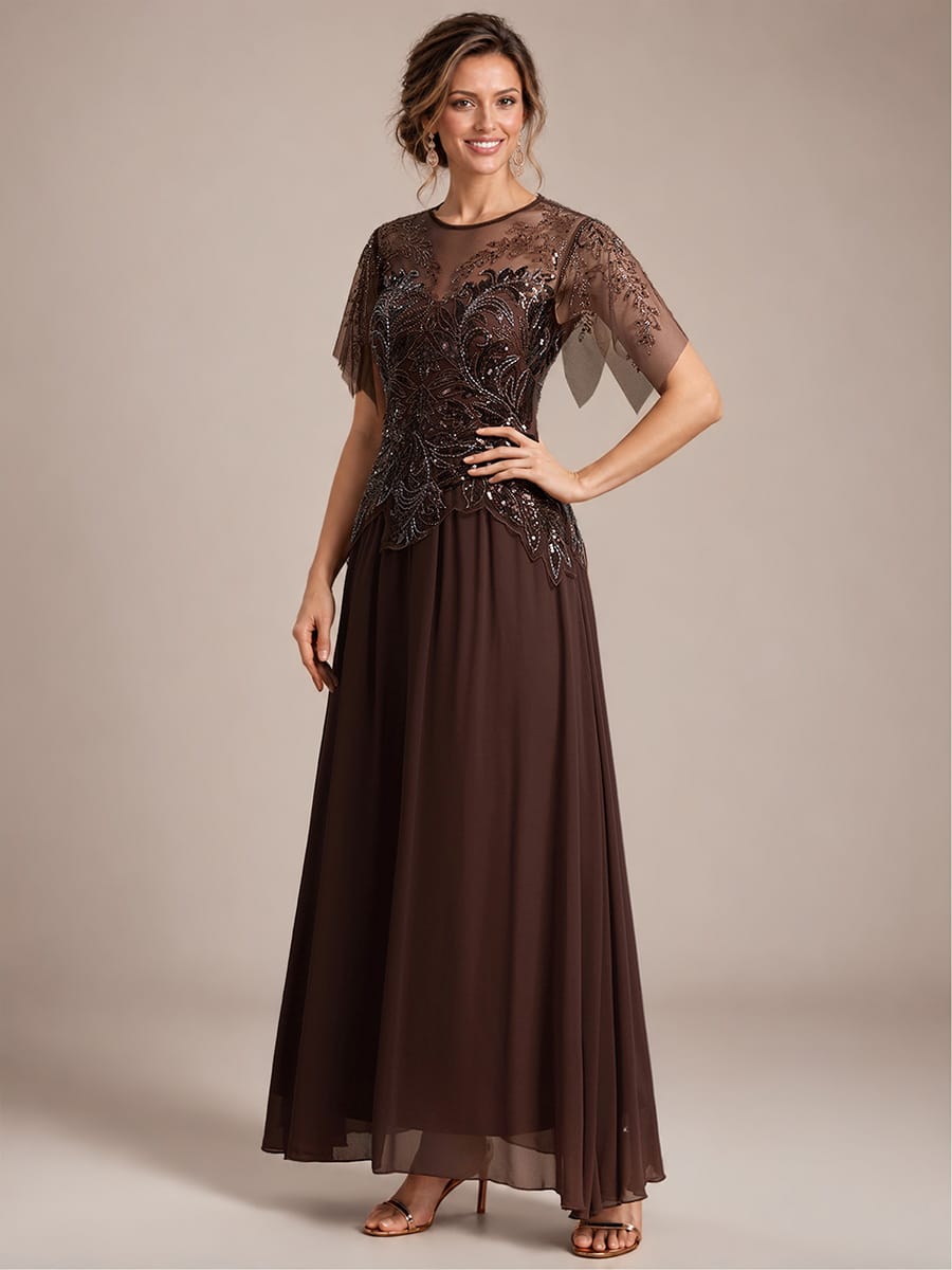 ever LUSTRE|Embroidered Sequin Ruffle Sleeve Dress