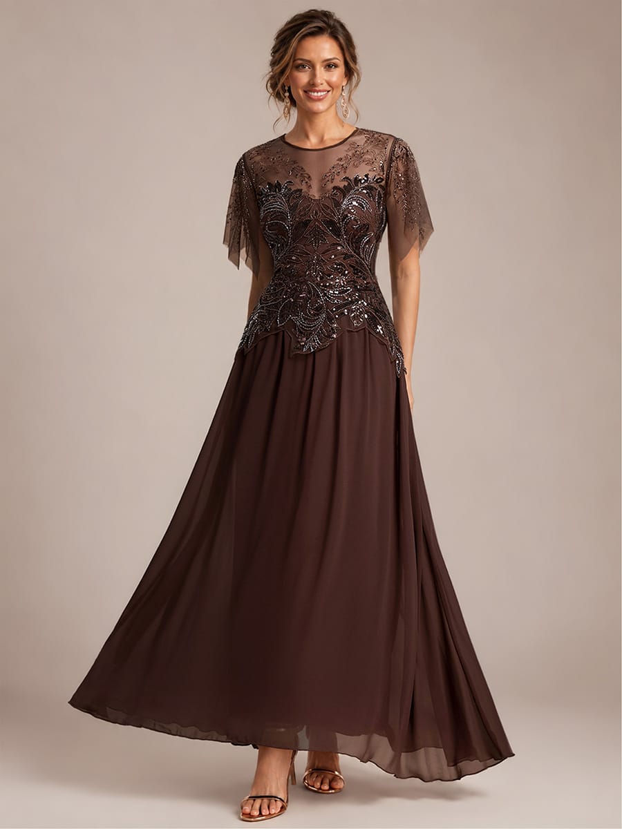 ever LUSTRE|Embroidered Sequin Ruffle Sleeve Dress