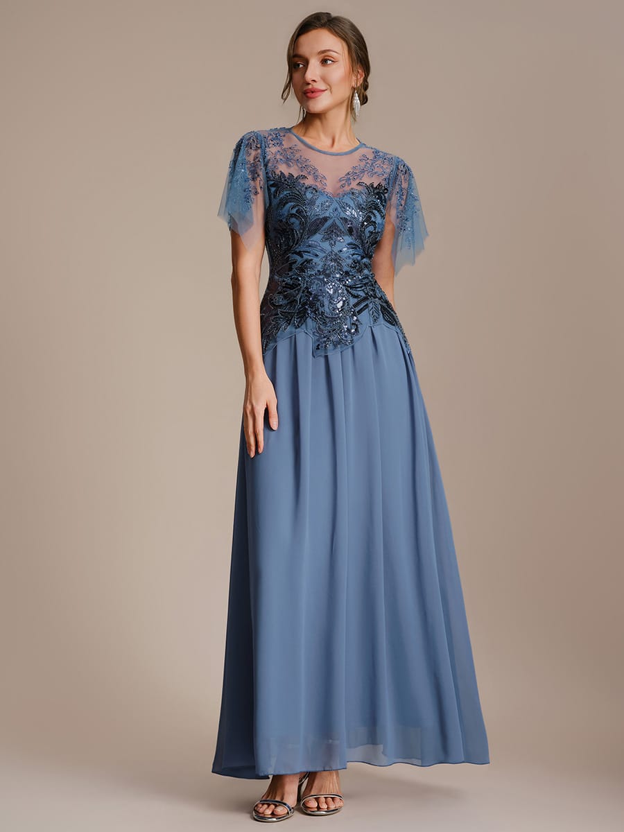 ever LUSTRE|Embroidered Sequin Ruffle Sleeve Dress