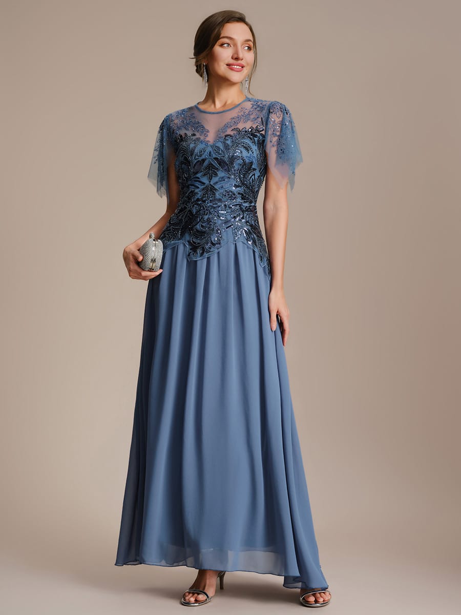 ever LUSTRE|Embroidered Sequin Ruffle Sleeve Dress