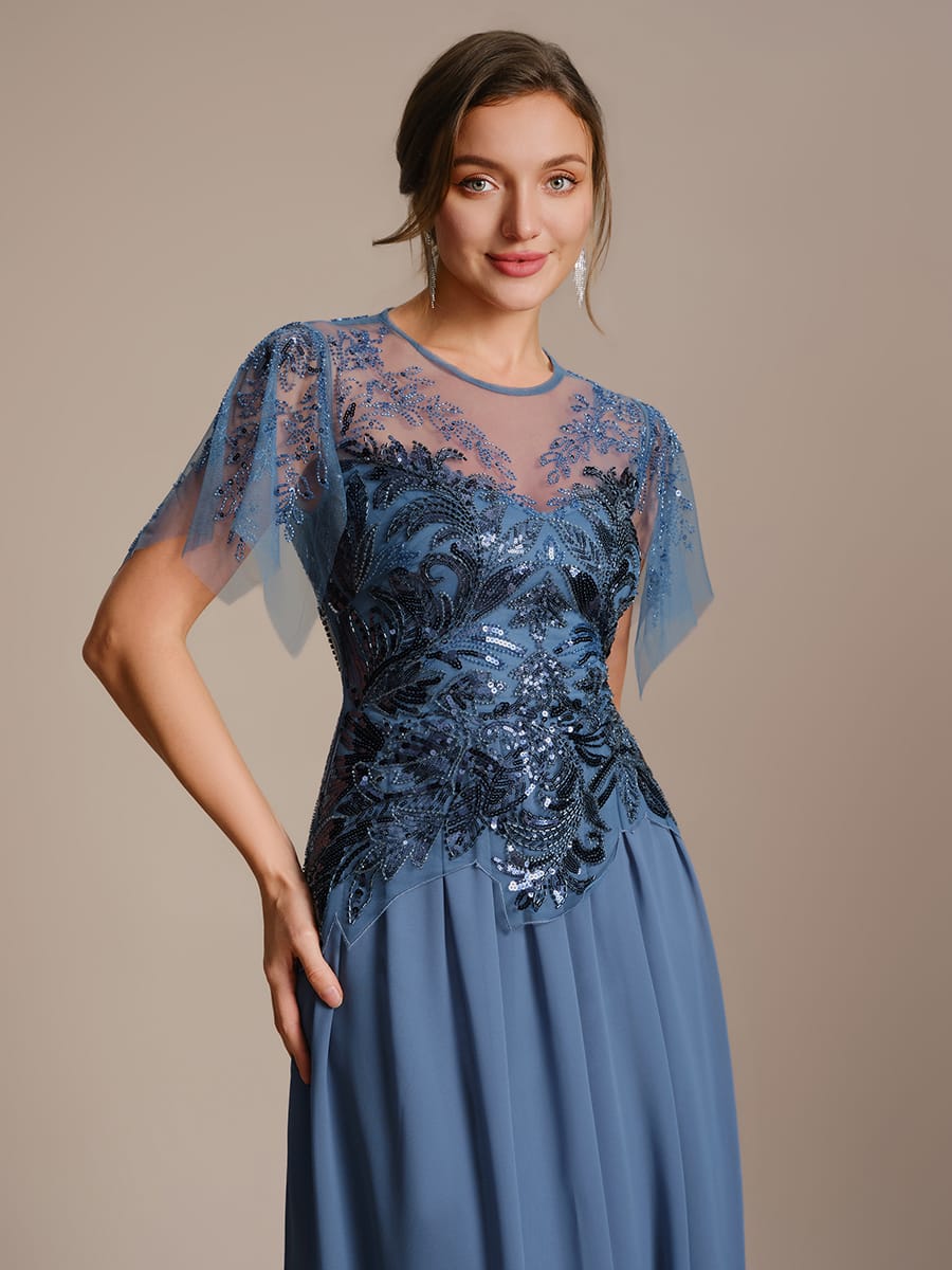 ever LUSTRE|Embroidered Sequin Ruffle Sleeve Dress