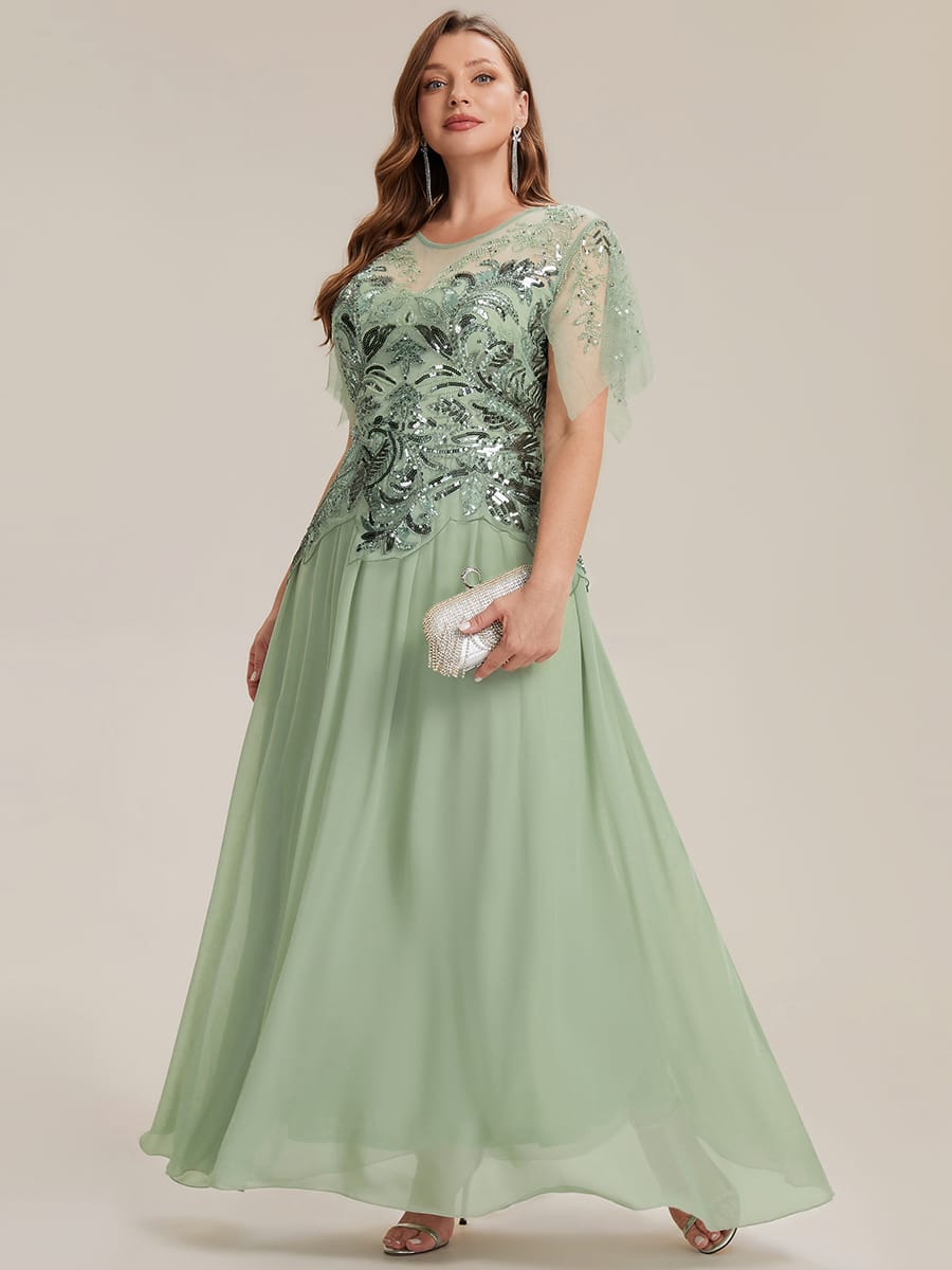 ever LUSTRE|Embroidered Sequin Ruffle Sleeve Dress