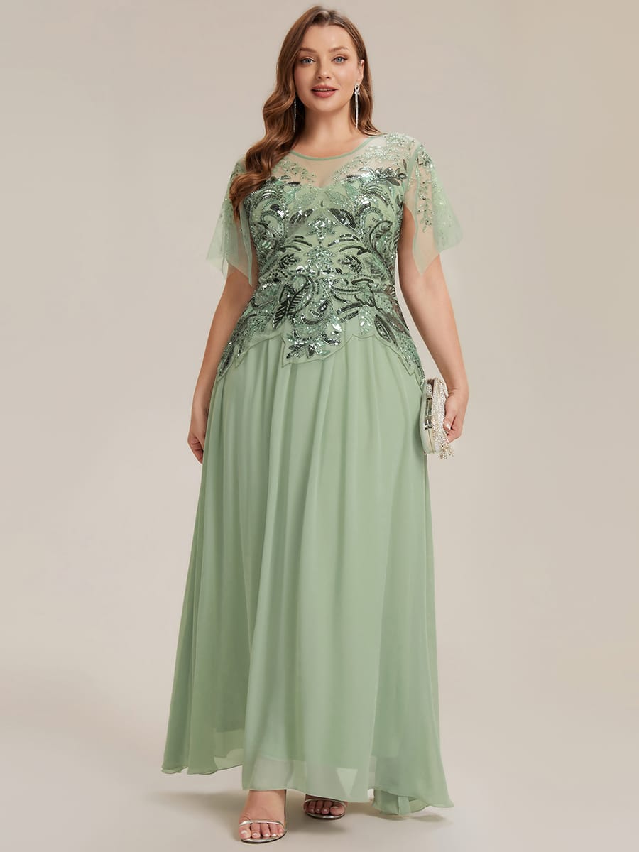 ever LUSTRE|Embroidered Sequin Ruffle Sleeve Dress