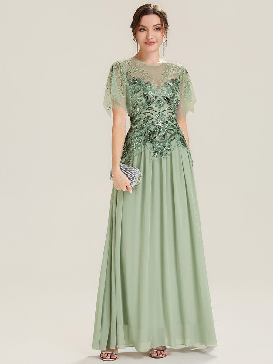ever LUSTRE|Embroidered Sequin Ruffle Sleeve Dress