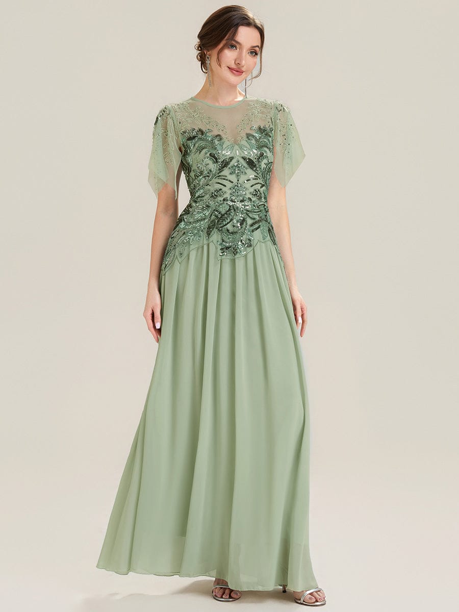 ever LUSTRE|Embroidered Sequin Ruffle Sleeve Dress