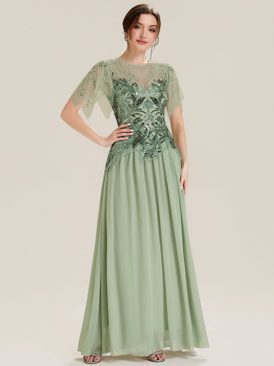 ever LUSTRE|Embroidered Sequin Ruffle Sleeve Dress