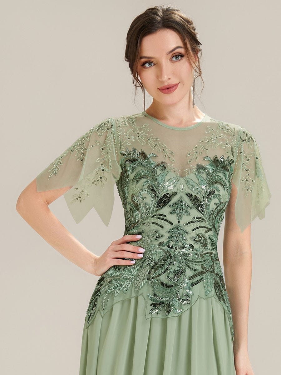 ever LUSTRE|Embroidered Sequin Ruffle Sleeve Dress