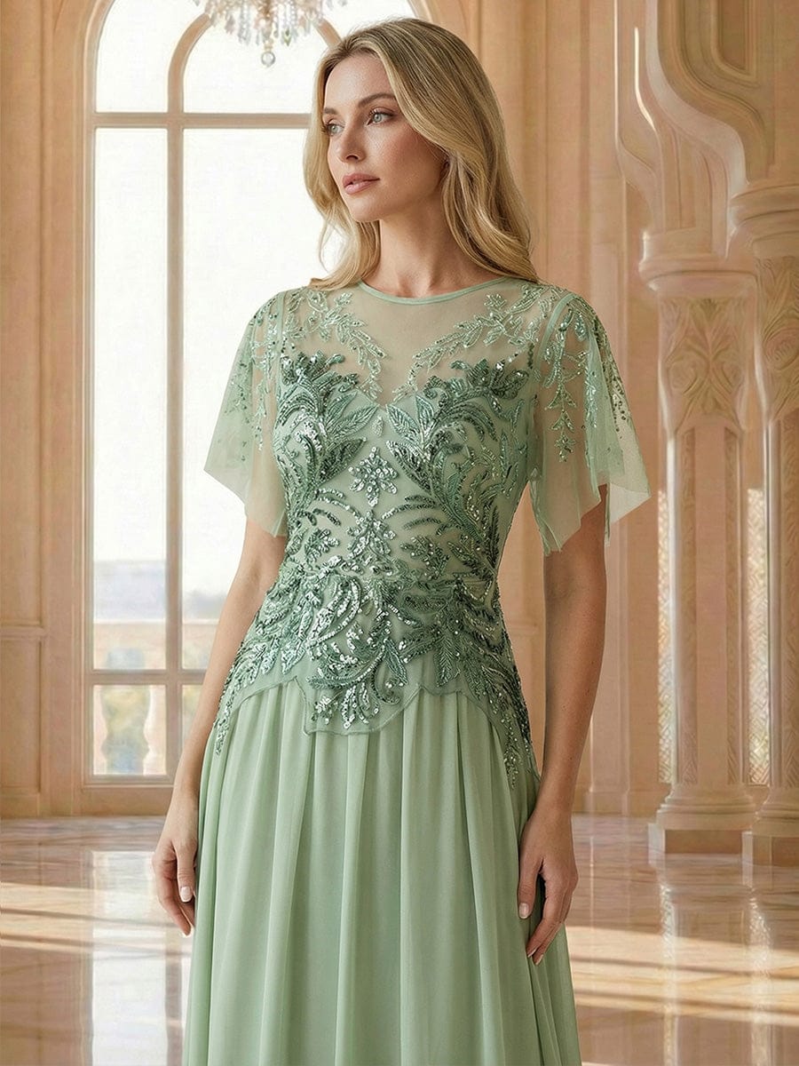 ever LUSTRE|Embroidered Sequin Ruffle Sleeve Dress