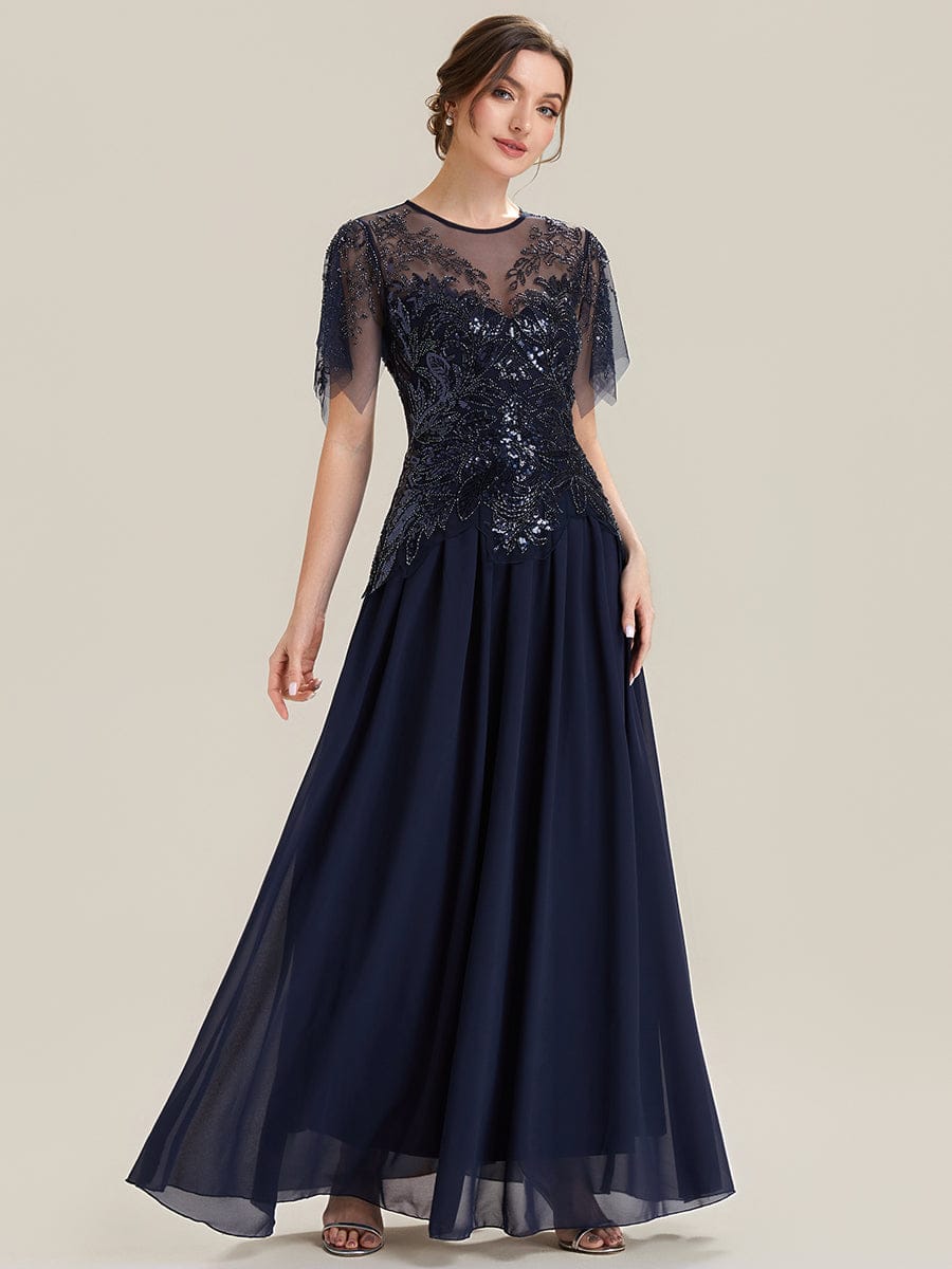 ever LUSTRE|Embroidered Sequin Ruffle Sleeve Dress
