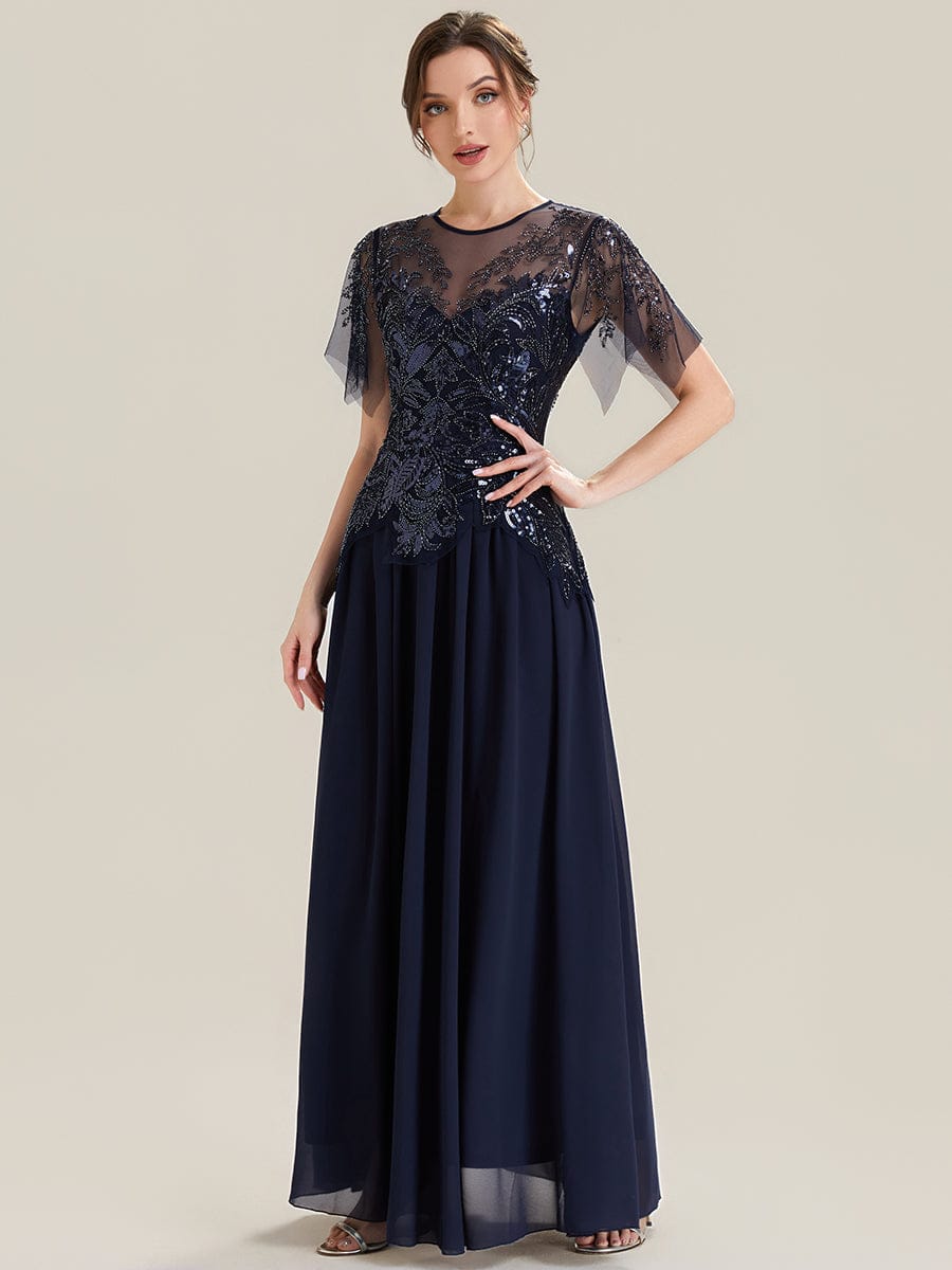 ever LUSTRE|Embroidered Sequin Ruffle Sleeve Dress