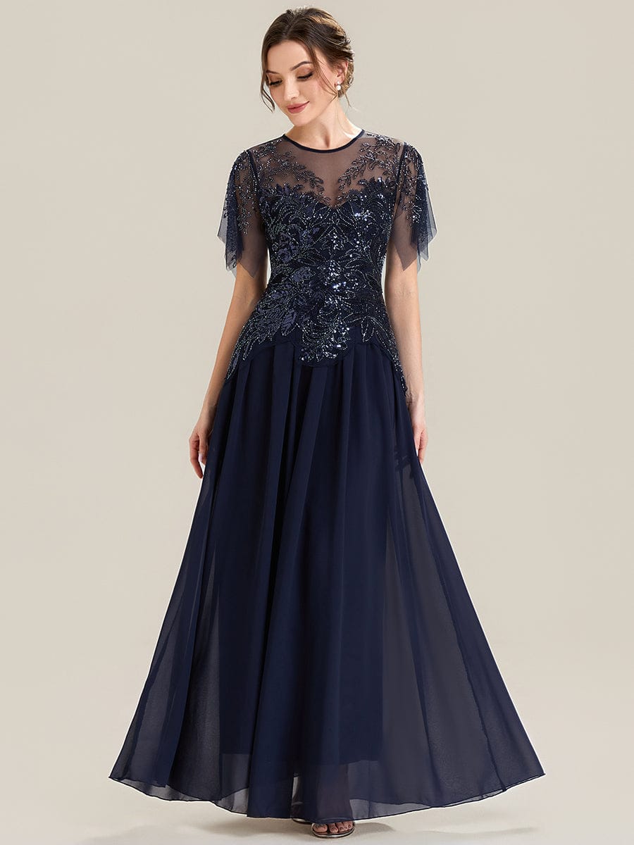 ever LUSTRE|Embroidered Sequin Ruffle Sleeve Dress