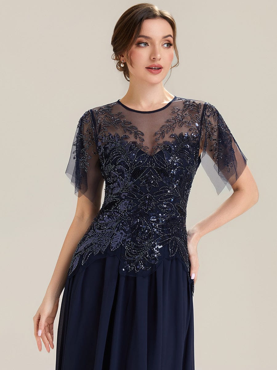 ever LUSTRE|Embroidered Sequin Ruffle Sleeve Dress