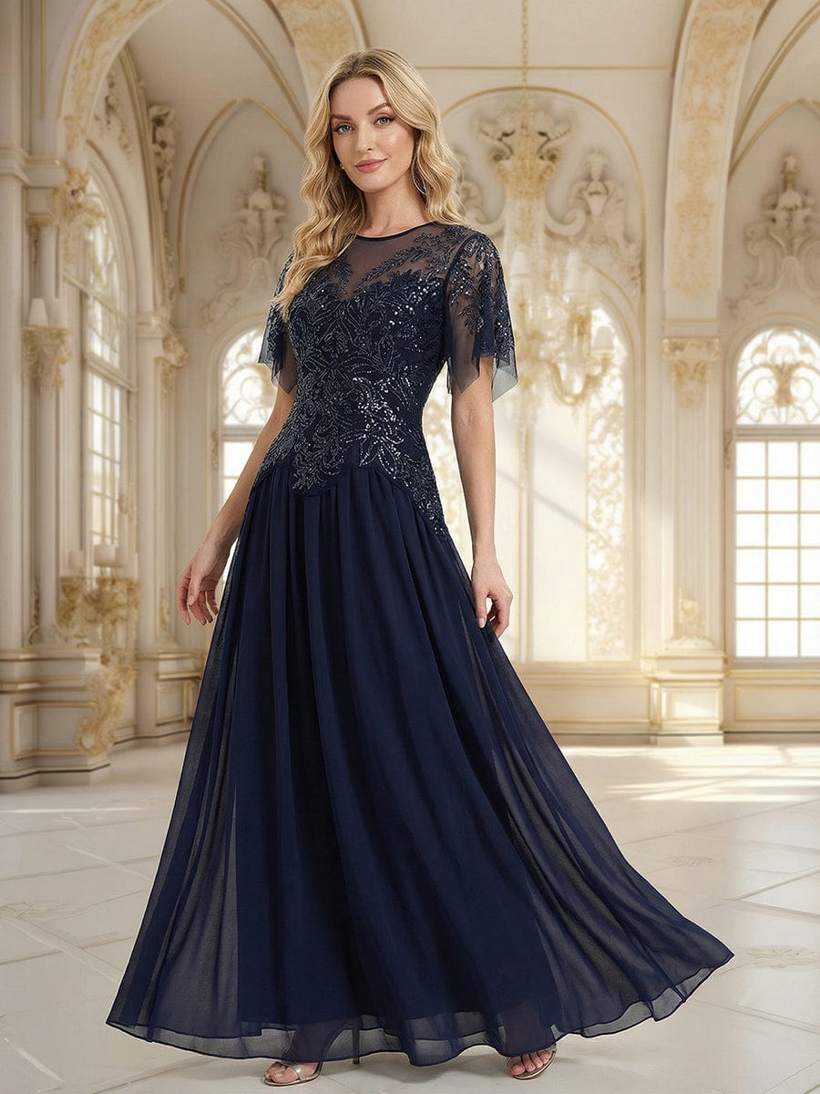 ever LUSTRE|Embroidered Sequin Ruffle Sleeve Dress