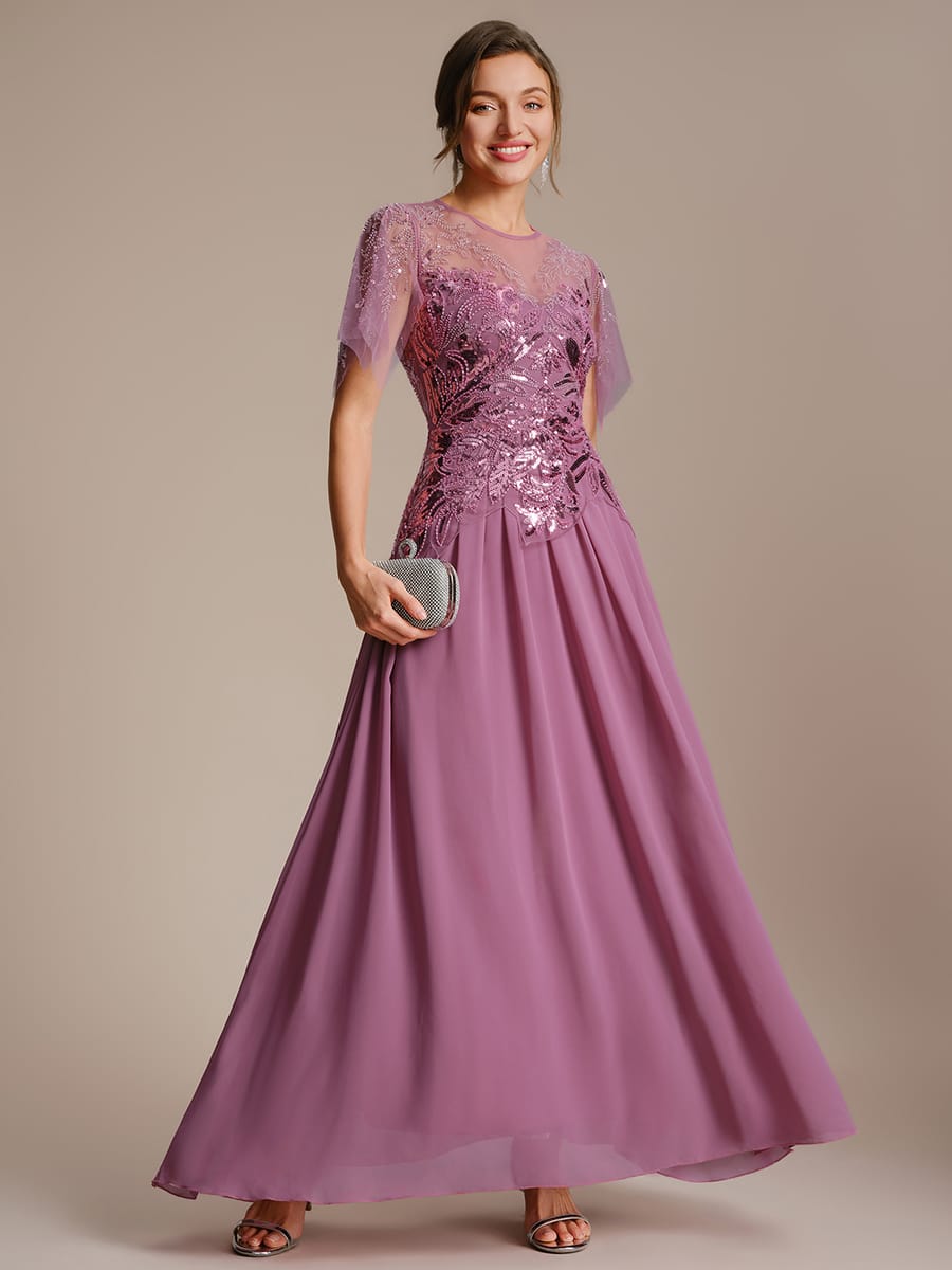ever LUSTRE|Embroidered Sequin Ruffle Sleeve Dress