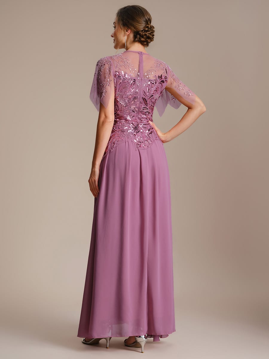 ever LUSTRE|Embroidered Sequin Ruffle Sleeve Dress