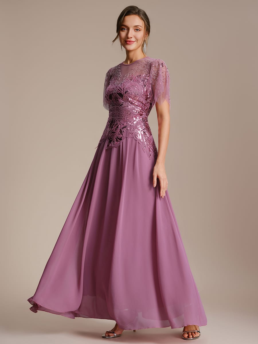 ever LUSTRE|Embroidered Sequin Ruffle Sleeve Dress