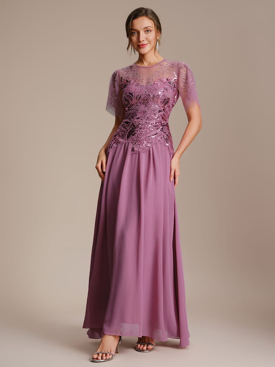 ever LUSTRE|Embroidered Sequin Ruffle Sleeve Dress