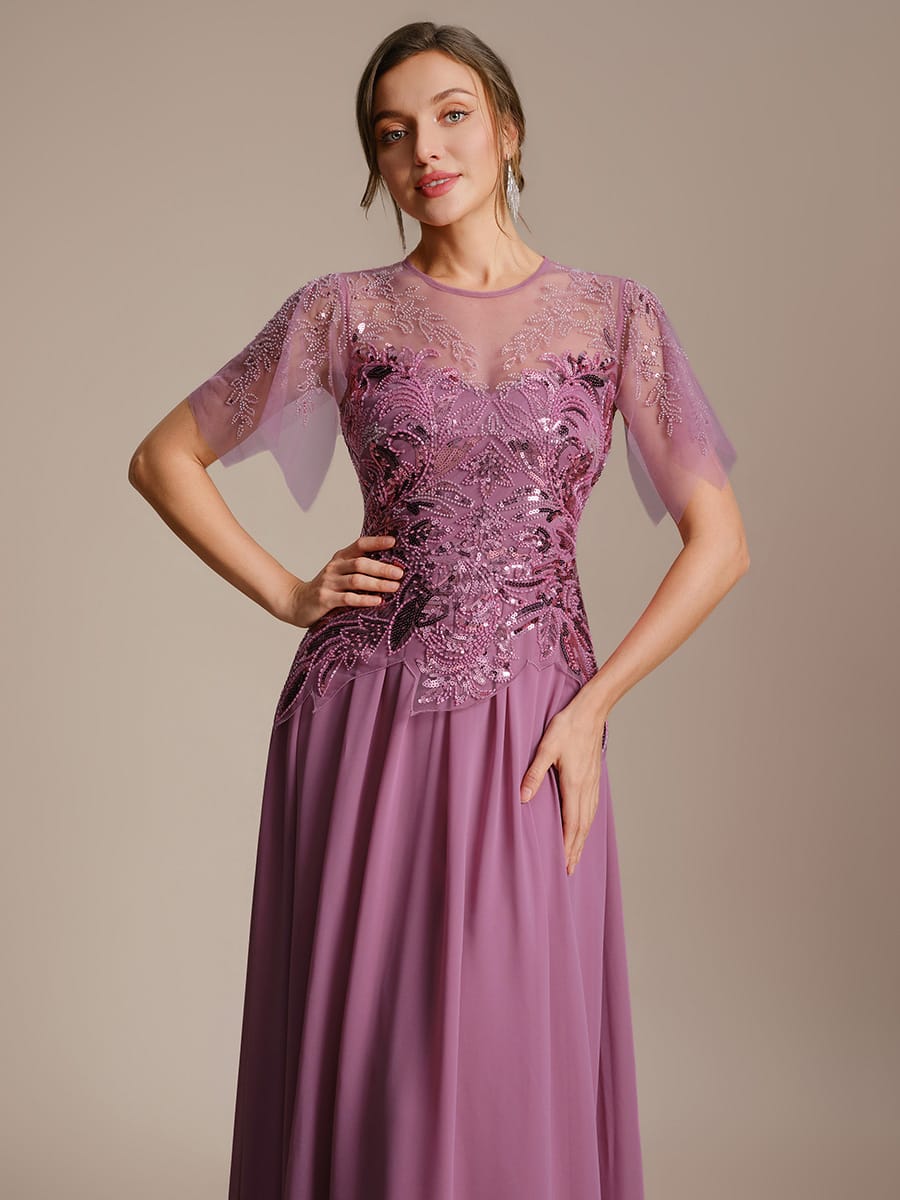 ever LUSTRE|Embroidered Sequin Ruffle Sleeve Dress