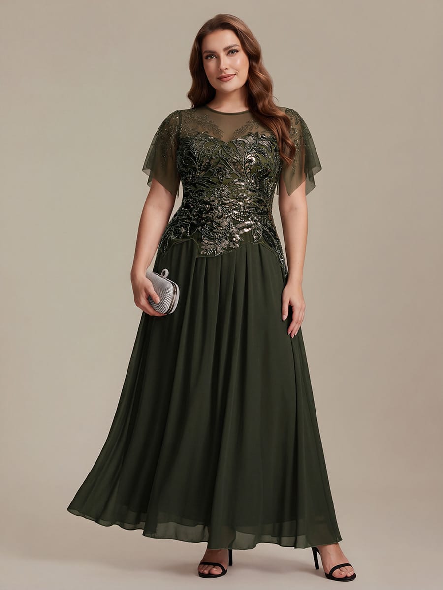 ever LUSTRE|Embroidered Sequin Ruffle Sleeve Dress