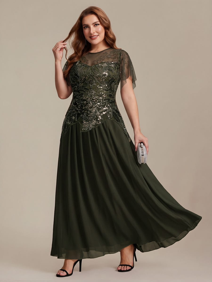 ever LUSTRE|Embroidered Sequin Ruffle Sleeve Dress