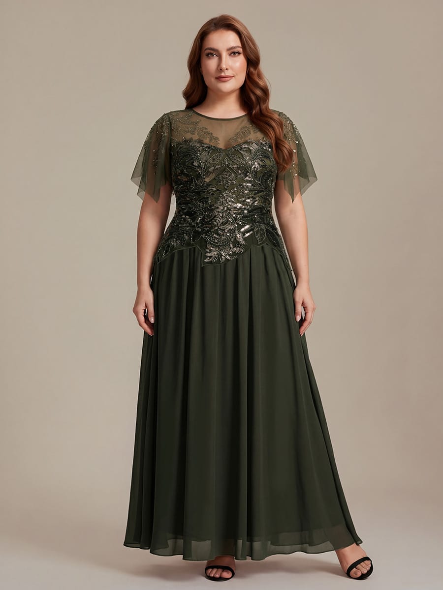 ever LUSTRE|Embroidered Sequin Ruffle Sleeve Dress