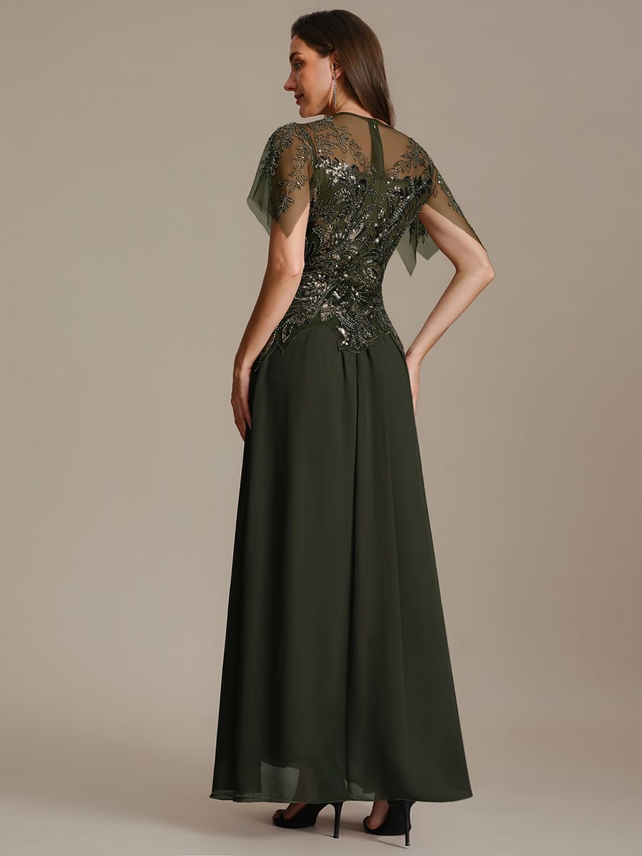ever LUSTRE|Embroidered Sequin Ruffle Sleeve Dress