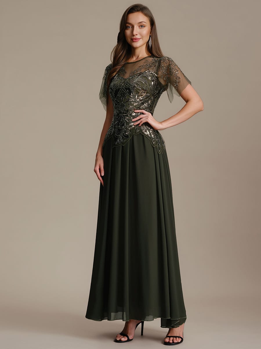 ever LUSTRE|Embroidered Sequin Ruffle Sleeve Dress
