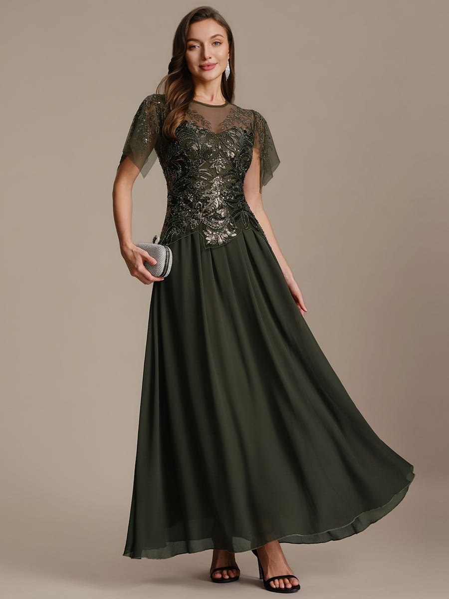 ever LUSTRE|Embroidered Sequin Ruffle Sleeve Dress