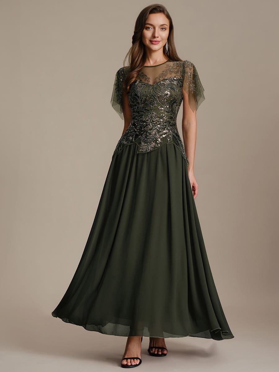 ever LUSTRE|Embroidered Sequin Ruffle Sleeve Dress