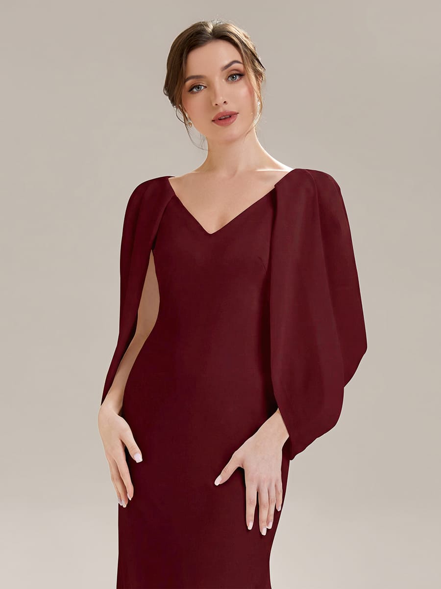 Tie-Front Knit Cape Sleeve Dress