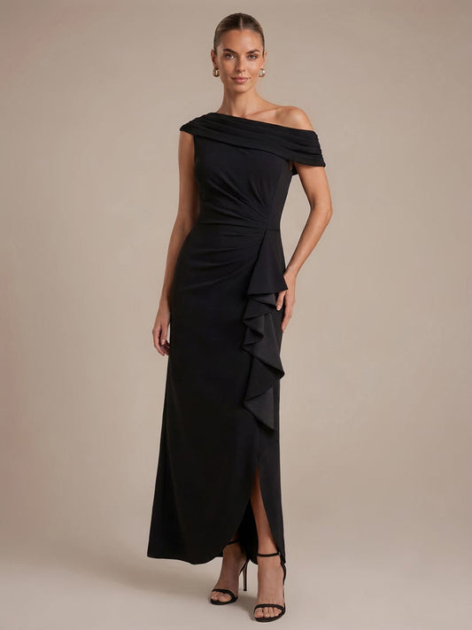 Ruffle Mermaid Crepe off-shoulder High-low Dress
