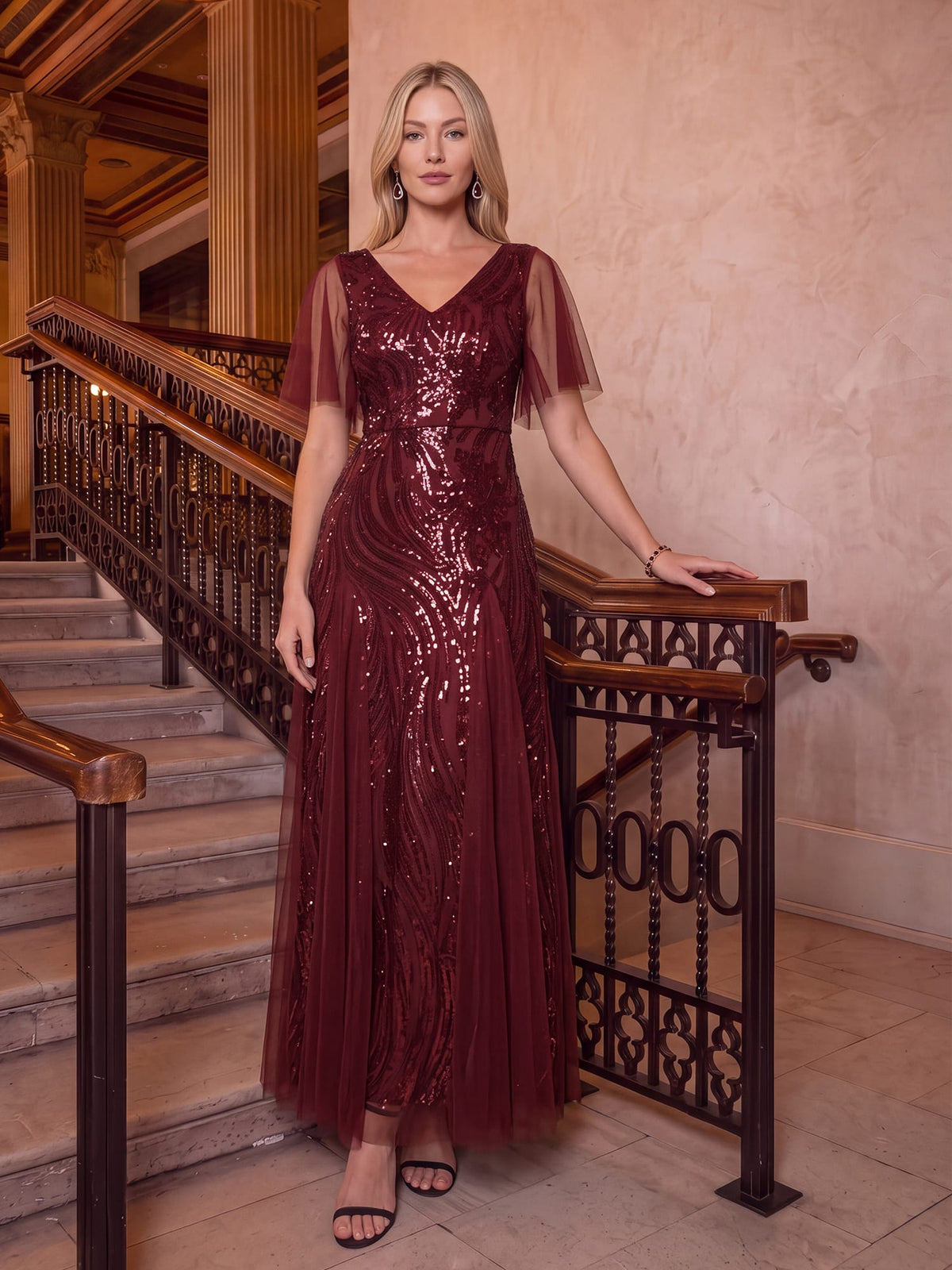 Sequin Mermaid V-Neck Maxi Dress