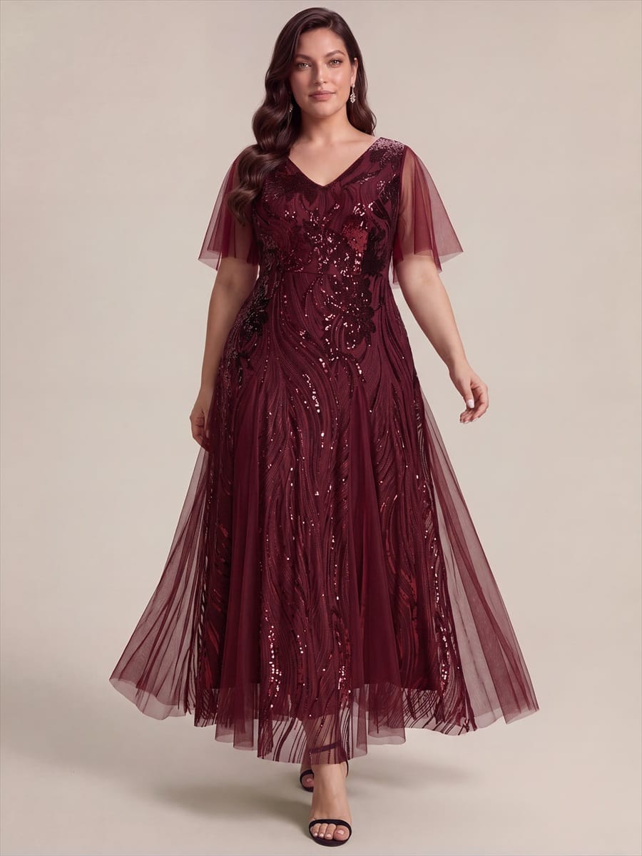 Sequin Mermaid V-Neck Maxi Dress