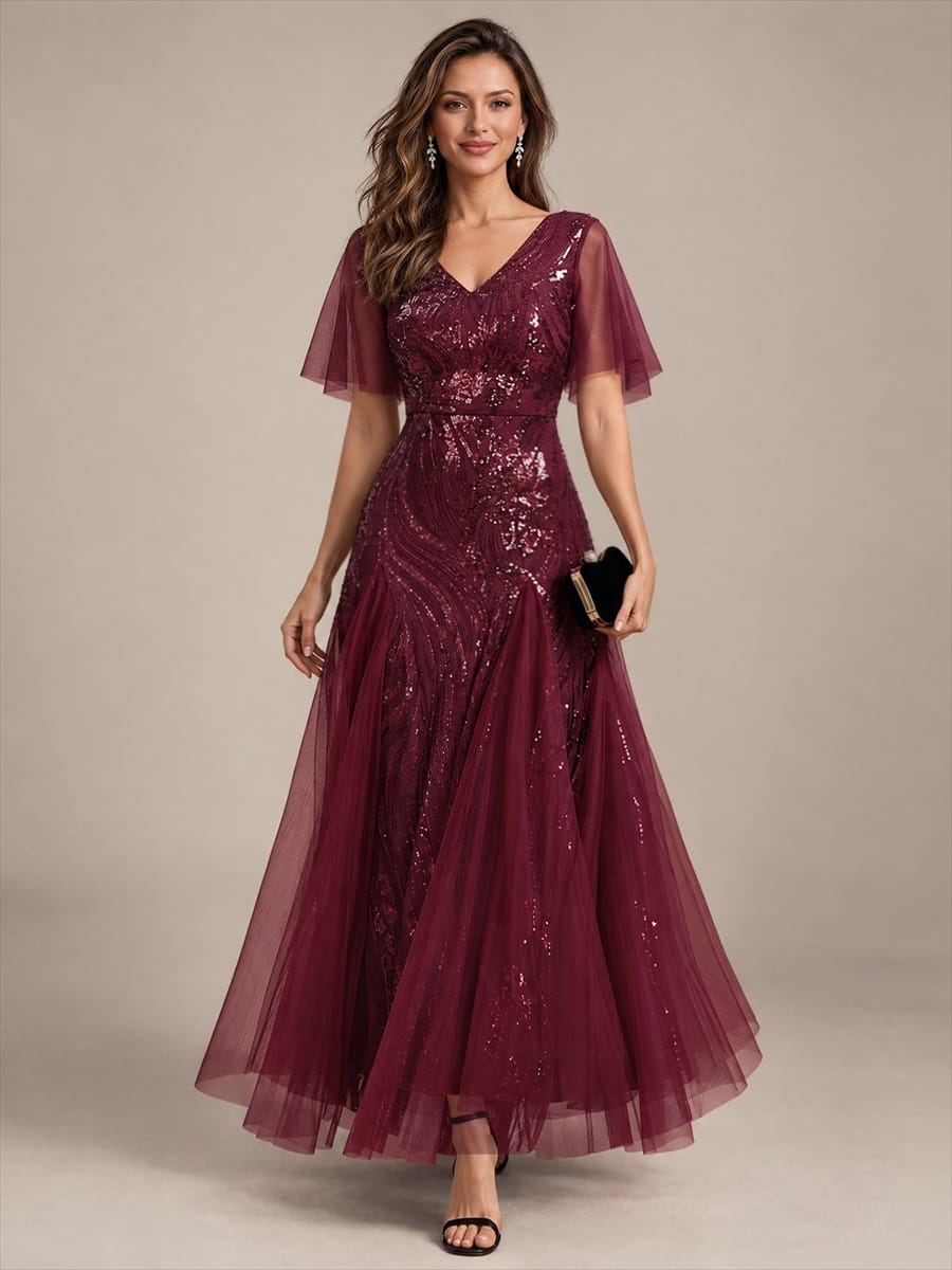 Sequin Mermaid V-Neck Maxi Dress